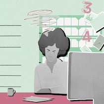 Welche Gesundheitskosten kann ich von den Steuern abziehen? Eine Person sitzt etwas ratlos und ungeduldig vor einem PC-Bildschirm, um sie herum schwirren Blätter und Zahlen. Beim Ausfüllen der Steuererklärung ist es auch möglich, Gesundheitskosten abzuziehen – selbst wenn man gar nicht krank war. So geht es