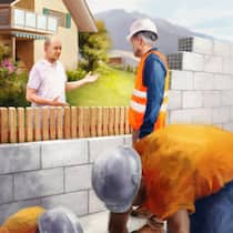 Zu nah an den Nachbarn gebaut – die Suche nach dem Schuldigen Illustration Bauarbeiter und Nachbar: Ein Haus verstösst gegen die Bauvorschriften. Dank einer Entschädigung kann es stehen bleiben. Doch irgendjemand muss jetzt zahlen
