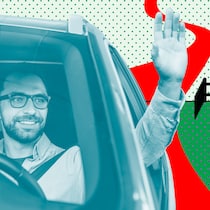 Darf das der Nachbar? Ein Mann winkt aus einem Auto heraus, daneben ein Haus mit einem bösen Strichmännchen. Was sind eigentlich Dienstbarkeiten?