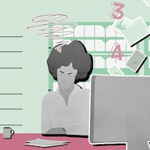 Ziehen Sie diese Gesundheitskosten von den Steuern ab Illustration: Frau mit rauchendem Kopf vor PC - Viele Gesundheitskosten lassen sich steuerlich absetzen, zum Beispiel Krankenkassenprämien, Dentalhygiene oder Hörgeräte. Das gilt auch, wenn man nicht krank ist