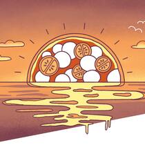 Die Pizza-Kolonialisten Illustration Pizza-Sonnenuntergang