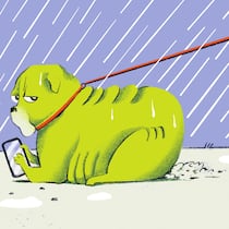 Endlich künstlich intelligent Illustration eines grünen Hundes am Handy
