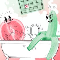 Sex nach der Uhr? Klappt nicht einfach so! Illustration Sex nach Kalender: Orange und Banane in einer Badewanne.