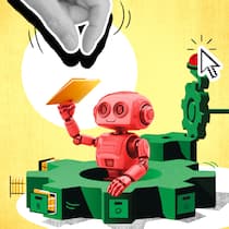 Das kann der Beobachter-Chatbot wirklich Illustration zu Beobachter-Chatbot: Ein Roboter übergibt einer Hand einen Umschlag