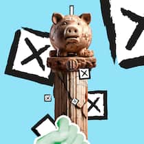 Einkauf in die Pensionskasse – lohnt sich das? Ein Schwein steht fest verankert auf einer Betonsäule, die sinnbildlich für die zweite Säule der Altersvorsorge steht. Wer einen Einkauf in die Pensionskasse erwägt, um etwa auf eine Frühpensionierung hin zu planen, sollte einige Punkte beachten. Der Beobachter zeigt die sieben häufigsten Fehler auf.