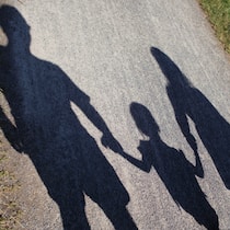 Schizophrenie ist kein Grund für Besuchsverbot Schatten einer dreiköpfigen Familie