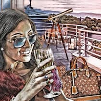 Prinzessin Habenichts nimmt reiche Schweizer aus Fatima A.* aus Bahrain mit Drink in der Hand