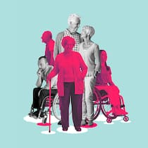 «Fast alle von uns werden mal behindert sein» Menschen mit Beeinträchtigung vor hellgrünem Hintergrund. Eine Initiative will die Selbstbestimmung von Menschen mit Handicap sichern. Das Recht auf freie Wohnwahl betrifft uns alle, sagt Staatsrechtler Markus Schefer.