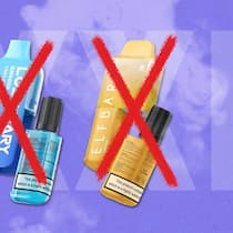 Bundesgericht stoppt Trickserei der Vape-Industrie Bildcollage: Rot durchgestrichene Vape-Zigaretten mit Zusatztanks