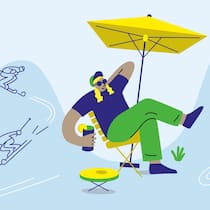 Warum mein Sofa besser als die Skipiste ist Illustration Person mit Sonnenbrille mit Skifahrern im Hintergrund – Beobachter 05/2026 Illustration Schlusspukt Alles fährt Ski. Illustration: Doro Spiro