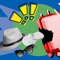 Welche Reiseversicherungen man wirklich braucht Ein Reisekoffer mit abgebrochenen Trägern steht zusammen mit einem Sommerhut, Sandalen und Sonnenbrille vor einem blauen Hintergrund. Wenn in den Ferien etwas schiefgeht, kann eine Reiseversicherung den finanziellen Schaden decken. In welchen Fällen macht sie Sinn?