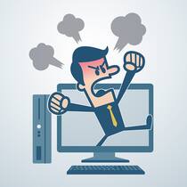 «Es ist verheerend, wenn die Mehrheit schweigt» Illustration eines wütenden Menschen, der aus einem Computer herausschreit