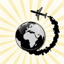Für viele zählt nur der Preis Illustration: Flugzeug fliegt um Weltkugel herum