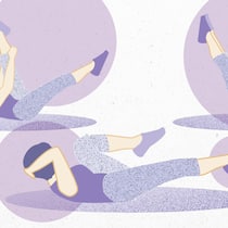 Rückenschmerzen? Diese Pilates-Übungen für zu Hause helfen Illustrationen von drei Übeungen - Gute Neuigkeiten: Schon zehn Minuten Training pro Tag reichen, um die Bauch- und Rückenmuskulatur zu stärken und sich vor Rückenschmerzen zu schützen