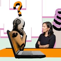 Was verstehst du von Kaufverträgen, ChatGPT? Beobachter-Rechtsexpertin Nicole Müller stellt juristische Fragen an den Chat-Bot «ChatGPT». Die künstliche Intelligenz ist als Roboter dargestellt, die aus einem Laptop-Bildschirm hinausragt. In dieser Unterhaltung will die Juristin mehr über Kaufverträge wissen und was in Bezug dessen im Schweizer Recht gilt.