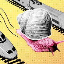 Wann habe ich Anspruch auf Entschädigung? Collage zweier Schnellzüge, die nebeneinander fahren, dazwischen eine grosse Schnecke. In der Schweiz sind Verspätungen im öffentlichen Verkehr relativ selten. Doch wer davon betroffen ist, kann unter Umständen eine Entschädigung anfordern. Das gilt.