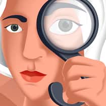 Darf es etwas mehr Gerechtigkeit sein? Frau mit Lupe in Form eines Paragrafen