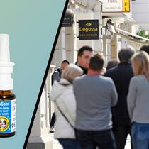 Sprays gegen Viren, Gold gegen Verluste Nasenspray «Prosens» von Gebro Pharma / Degussa-Kunden in Berlin, März 2020