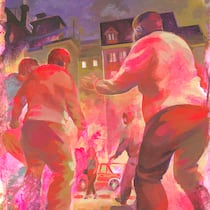 Die Erinnerung quält sie jeden Tag Eine Frau wird von vier Männern umzingelt