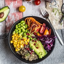 So vermeiden Einsteiger gefährliche Defizite Teller mit veganem Essen