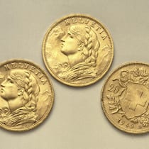 Haben Sie so ein Goldvreneli im Estrich? Dann sind Sie reich! Drei Goldvreneli - Bei einer Auktion in Zürich wechselten vier Goldvreneli den Besitzer – zu Preisen weit über dem Schätzwert. Zudem wurde eine Goldmünze aus einem Naziversteck versteigert: für 1,9 Millionen Franken