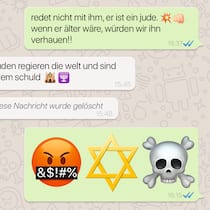 Wie junge Juden in der Schweiz gemobbt werden Nachstellung eines Whatsapp-Chats mit antisemitischen Nachrichten