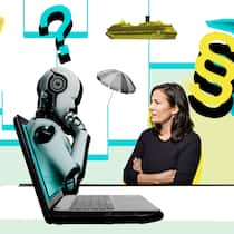 Was verstehst du vom Pauschalreiserecht, ChatGPT? Beobachter-Rechtsexpertin Nicole Müller stellt juristische Fragen an den Chat-Bot «ChatGPT». Die künstliche Intelligenz ist als Roboter dargestellt, die aus einem Laptop-Bildschirm hinausragt. Beim Thema Schweizer Pauschalreiserecht konnte die Rechtsexpertin die KI aufs Glatteis führen.
