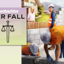 Hausbau entgegen den Vorschriften – wer muss dafür bezahlen? Collage Beobachter Fall Bauamt Podcast Parzelle 4622, Artikel https://www.beobachter.ch/magazin/wohnen/zu-nah-an-den-nachbarn-gebaut-die-suche-nach-dem-schuldigen-855612