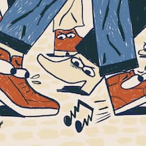 Wenn jeder Schritt zur lautstarken Peinlichkeit wird Schlusspunkt Illustration 2/26Quietschende Schuhe