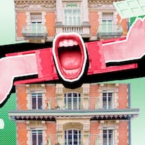 Wie ein Querulant alle in den Wahnsinn treibt Ein weit aufgerissener Mund aus dem zwei Hände reichen ist vor einem Wohnhaus in einer Illustration platziert - Querulanten sind Menschen, die sich unnötigerweise beschweren und dabei starrköpfig auf ihr vermeintliches Recht pochen. Das können Nachbarn tun, wenn sie einen Querulanten im Stockwerkeigentum haben.