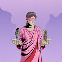 Junge sorgen sich um ihre Zukunft Justizia hält eine Junge und einen Alten auf den Händen - Einst war Fortschritt Gewissheit, heute ist er Ansichtssache. Während die Jungen um ihr Portemonnaie und das Klima bangen, sorgen sich Ältere um Recht und Ordnung