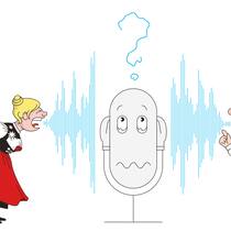 Ein Computer mit «Zürischnurre» Illustration Mikrofon Spracherkennung Schweizerdeutsch