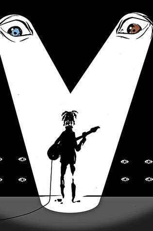 Illustration: Musiker mit Dreadlocks im Scheinwerferlicht