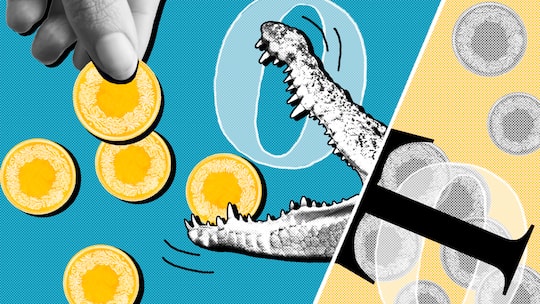 Illustration Sparzins: Krokodil frisst Münzen weg