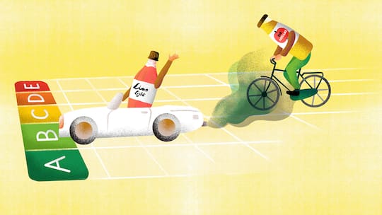 Eine Illustration die das Rennen um einen guten Nutri Score darstellt.