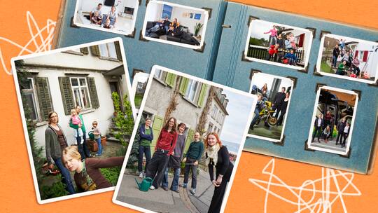 Collage mit Familienbildern, sieht aus wie ein Fotoalbum