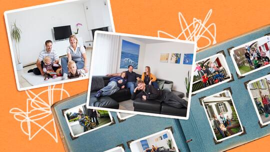 Collage mit Familienbildern, sieht aus wie ein Fotoalbum