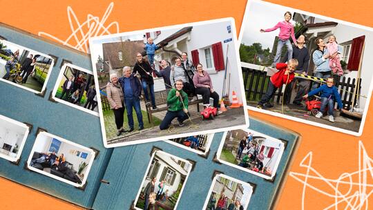 Collage mit Familienbildern, sieht aus wie ein Fotoalbum