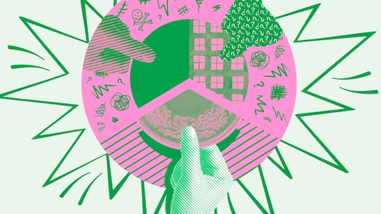 Ein dreigeteilter Kreis mit drei Händen daran vor grünem Hintergrund. 6 Tipps, wie man Streit beim Erben verhindert.