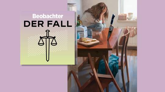 Collage aus Podcast-Logo und Illu mit Messer im Tisch und Frau dahinter - Ein Bauarbeiter verunfallt schwer, verliert den Job und leidet an psychischen Folgen. Dann kommts zum Eklat mit seiner Partnerin und er landet im Gefängnis. Hören Sie den Podcast zu diesem Fall