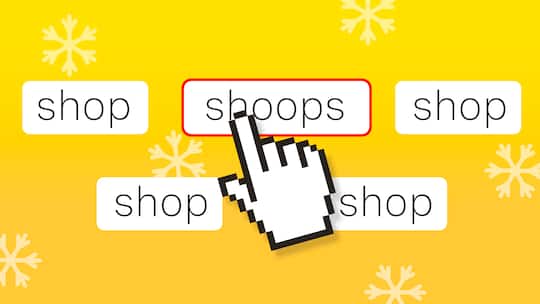 Eine Hand klickt auf das Wort shoops vor weihnachtlichem Hintergrund