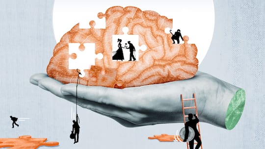 Illustration Gehirn mit fehlenden Puzzleteilchen; Senioren in Gefahr Finanziell ausgebeutet – wie sich ältere Menschen schützen Nicht Enkeltrickbetrüger, sondern nahestehende Personen sahnen ab: Jeder fünfte ältere Mensch ist betroffen. Was hilft dagegen?