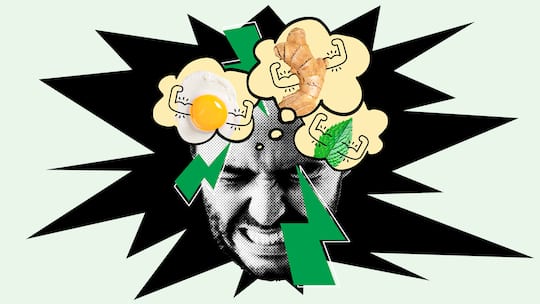 Gesicht mit Grimasse und Blitzen - Auf einen alkoholreichen Abend folgt meist ein dicker Brummschädel. Was kann man tun? Eine Ärztin ordnet ein