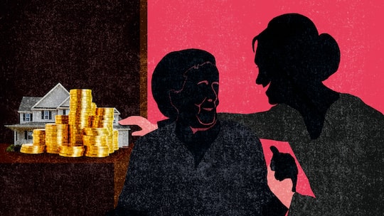 Illustration eines Paares: Erbschleicherin