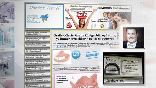 Website, Briefkasten und Porträt des falschen Zahnarzts Aleksandar Stankovic