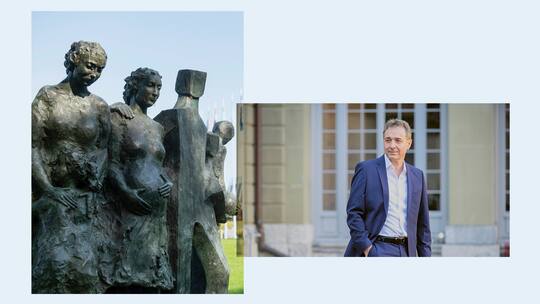 Guido Fluri und Skulptur für Menschenrechte vor dem Europapalast in Strassburg; Missbraucht, verdingt, weggesperrt «Wir bezahlen heute für die Fehler von früher» Guido Fluri, Initiant der Wiedergutmachungsinitiative, wird auch in Europa aktiv. Und will ein neues Thema in den Fokus rücken: die Missbräuche durch Kirche und religiöse Gruppierungen.