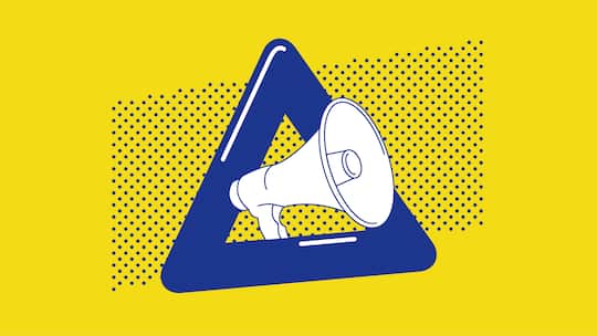 Ein Megafon prangt vor einem Dreieck vor gelbem Hintergrund. Der Beobachter warnt Konsumentinnen und Konsumenten vor betrügerischen Fällen und wenn es gilt, Vorsicht bei Konsumartikeln zu wahren. Hier die neuesten Meldungen.