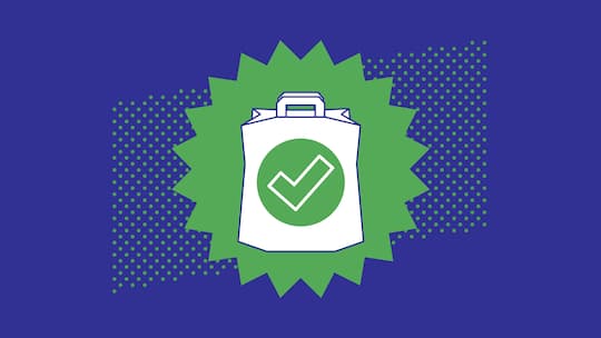 Eine Einkaufstasche mit einem «Erledigt»-Häkchen steht vor einem blauen Hintergrund. Beim Konsum-Tipp nimmt der Beobachter den Markt unter die Lupe und zeigt, wo Konsumentinnen und Konsumenten im Alltag und beim Einkauf wachsam sein sollten.