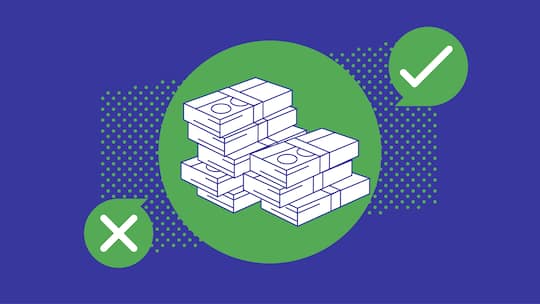Illustration mit Geldbündel und Checkmark - Der Be-O-Mat liefert eine persönliche Antwort auf Ihre Fragen. Etwa ob Sie berechtigt sind, die 13. AHV-Rente zu erhalten, und wie sich diese berechnet