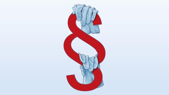 Illustration: Zwei Samthandschuhe über einem Paragrafen